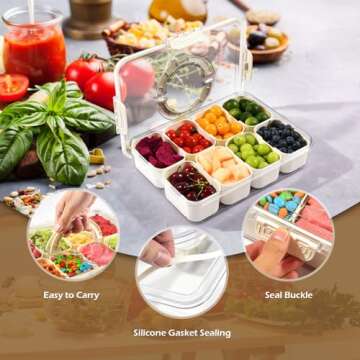 YEAHGO Divided Serving Tray with Lid and Handle,Snackle Box Container mit 8 Compartments Clear Servi...
