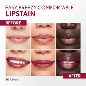 COVERGIRL Outlast, 20 Admire, Lipstain, Smooth Application, Precise Pen-Like Tip, Transfer-Proof, Satin Stained Finish, Vegan Formula, 0.06oz