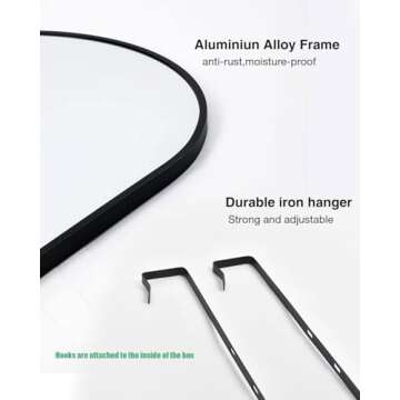 KOMCOTE Arch Mirror Full Length, Door Mirror Full Length, Over The Door Mirror Full Length, 48"x14" Mirror Full Length Door Hanging, Door Hanging Mirror or Bedroom Living Room Closet, Black