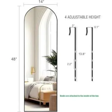 KOMCOTE Arch Mirror Full Length, Door Mirror Full Length, Over The Door Mirror Full Length, 48"x14" Mirror Full Length Door Hanging, Door Hanging Mirror or Bedroom Living Room Closet, Black