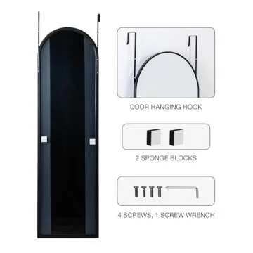 KOMCOTE Arch Mirror Full Length, Door Mirror Full Length, Over The Door Mirror Full Length, 48"x14" Mirror Full Length Door Hanging, Door Hanging Mirror or Bedroom Living Room Closet, Black