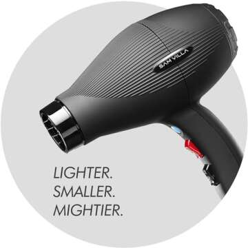 Sam Villa Lightweight & Quiet Ionic Professional Hair Dryer With Variable Speed & Temperature, Black...
