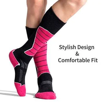 CelerSport 2 Pack Women's Ski Socks for Skiing, Snowboarding, Cold Weather, Winter Performance Socks, Rose Red, Small