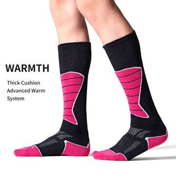 CelerSport 2 Pack Women's Ski Socks for Skiing, Snowboarding, Cold Weather, Winter Performance Socks, Rose Red, Small