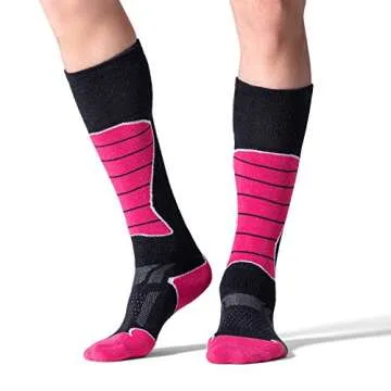 CelerSport 2 Pack Women's Ski Socks for Skiing, Snowboarding, Cold Weather, Winter Performance Socks, Rose Red, Small