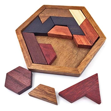 KINGOU Hexagon Tangram Puzzle for Kids' Wooden Fun
