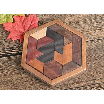 KINGOU Hexagon Tangram Puzzle for Kids' Wooden Fun
