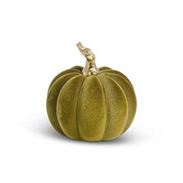 K&K Interiors 3.5 Inch Green Velvet Pumpkin Decor