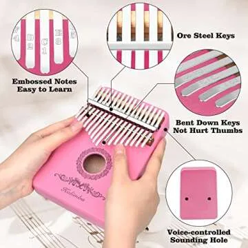 Kalimba Thumb Piano 17 Keys, Finger Piano Musical Instruments, Mbira Music Kids Gifts Adult Beginners Hand Pianos (Pink)
