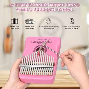 Kalimba Thumb Piano 17 Keys, Finger Piano Musical Instruments, Mbira Music Kids Gifts Adult Beginners Hand Pianos (Pink)