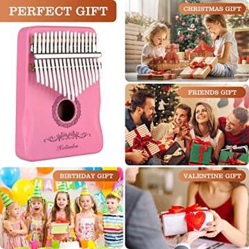Kalimba Thumb Piano 17 Keys, Finger Piano Musical Instruments, Mbira Music Kids Gifts Adult Beginners Hand Pianos (Pink)