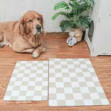 Ralxion Checkered Dog Feeding Mat, Absorbent Mats for Dog Food and Water Bowl, Dispenser, Retro Aest...