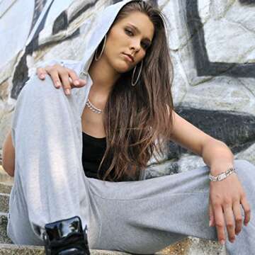 Batiyeer Link Chain Necklace Bracelet Rhinestone Earrings Bling Necklace Bracelet Crystal Big Circle Earring for Women(Silver, 24 Inch)