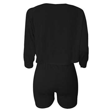 FANDEE Womens 2 Piece Outfits 3/4 Sleeve Tie up Top Biker Short Sets Off Shoulder Summer Tracksuits Clubwear Black Large