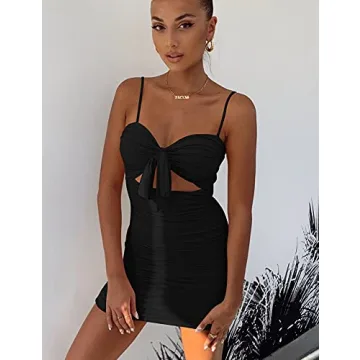 BORIFLORS Sexy Bodycon Cut Out Spaghetti Strap Dress
