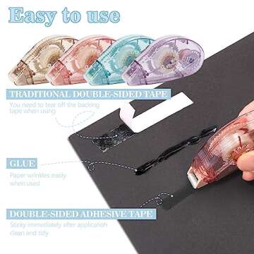 HUIRUSO 4 Pack Double Sided Tape Roller, Scrapbook Supplies, Glue Tape Roller for Crafts, Double-Sid...