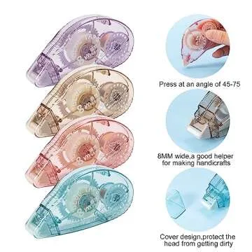 HUIRUSO 4 Pack Double Sided Tape Roller, Scrapbook Supplies, Glue Tape Roller for Crafts, Double-Sided Adhesive Tape Runner for Scrapbooking, School Office Journaling Supplies (0.31 in X 26.25 ft)