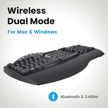 Perixx Periboard-612B Wireless Ergonomic Split Keyboard with Dual Mode 2.4G and Bluetooth Feature, Compatible with Windows 10 and Mac OS X System, Black, US English Layout