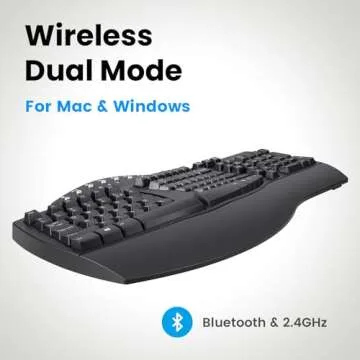 Perixx Periboard-612B Wireless Ergonomic Split Keyboard with Dual Mode 2.4G and Bluetooth Feature, Compatible with Windows 10 and Mac OS X System, Black, US English Layout