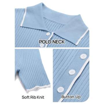 MEROKEETY Women's V Neck Ribbed Knit Maxi Dress Button Short Sleeve Slim Fit Bodycon Sweater Dress, Blue, Medium