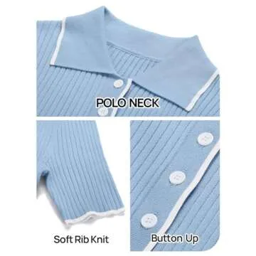 MEROKEETY Women's V Neck Ribbed Knit Maxi Dress Button Short Sleeve Slim Fit Bodycon Sweater Dress, Blue, Medium