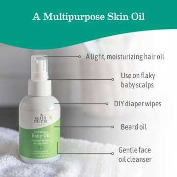 Earth Mama Calendula Baby Oil | Massage Oil for Newborn Skin Care, Dry Skin & Scalp Moisturizer, Fragrance Free, 4-Fluid Ounce