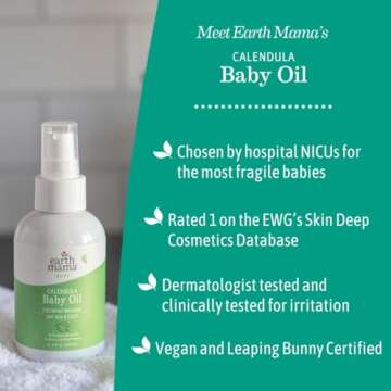 Earth Mama Calendula Baby Oil | Massage Oil for Newborn Skin Care, Dry Skin & Scalp Moisturizer, Fragrance Free, 4-Fluid Ounce