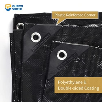 GUARD SHIELD Black Tarp Waterproof 12x20 Feet Medium Duty All Purpose Poly Tarps Cover 7mil
