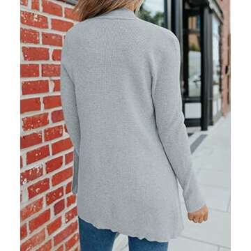 MEROKEETY Women's 2025 Fall Open Front Waffle Knit Cardigan Long Sleeve Cozy Knit Sweaters with Pockets, LightGrey, Medium
