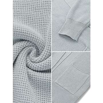 MEROKEETY Women's 2025 Fall Open Front Waffle Knit Cardigan Long Sleeve Cozy Knit Sweaters with Pockets, LightGrey, Medium