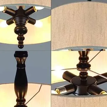 Cawabien 4 Light Drum Chandeliers, Beige Linen Drum Pendant Lighting Fixture with Black Metal Rod Adjustable Hanging Chain Ceiling Lights for Kitchen Island Dining Table Entryway Dia 17.3inch