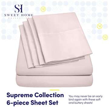Full Size Bed Sheets - 6 Piece 1500 Supreme Collection Fine Brushed Microfiber Deep Pocket Full Sheet Set Bedding - 2 Extra Pillow Cases, Great Value, Full, Pale Pink