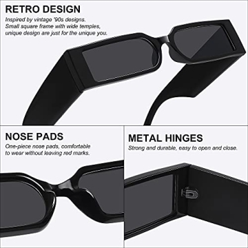 Retro 90s Rectangle Sunglasses for Trendy Summer Style