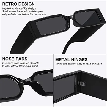 Retro 90s Rectangle Sunglasses for Trendy Summer Style