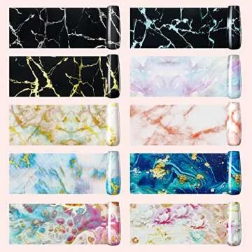 Makartt 10 Rolls Nail Foil Transfer Stickers Set, Marble Print Nail Foil Sheets Adhesive Nail Decals Nail Art Design Tool for Women Girls DIY Nail Decoration(MakarttUKG0420)