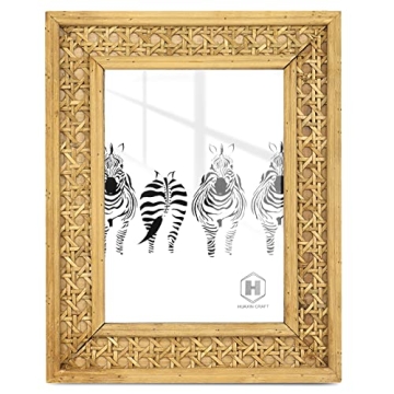 HUAXIN CRAFT H Rattan 4x6 picture Frame, Wicker Boho Rustic Photo Frame, Vintage Cany Stand Table Top Desk (4x6 inch)