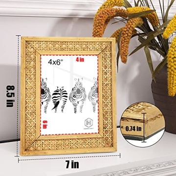 HUAXIN CRAFT H Rattan 4x6 picture Frame, Wicker Boho Rustic Photo Frame, Vintage Cany Stand Table Top Desk (4x6 inch)