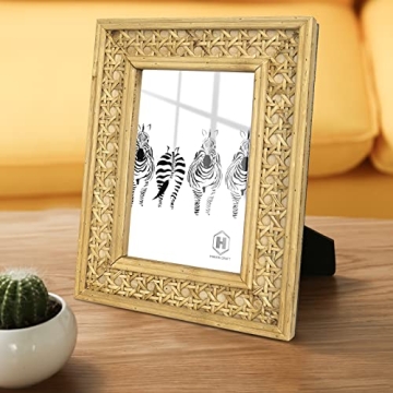 HUAXIN CRAFT H Rattan 4x6 picture Frame, Wicker Boho Rustic Photo Frame, Vintage Cany Stand Table Top Desk (4x6 inch)