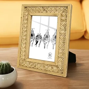 HUAXIN CRAFT H Rattan 4x6 picture Frame, Wicker Boho Rustic Photo Frame, Vintage Cany Stand Table Top Desk (4x6 inch)