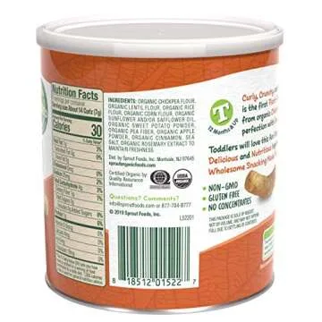 Sprout Organic Curlz Toddler Snacks Sweet Potato & Cinnamon, 1.48 Oz Can
