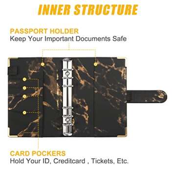 DOMUUH Budget Binder with Zipper Envelopes & Expense Budget Sheets, Money Binder with Cash Envelopes for Budgeting and Saving Money, Money Organizer for Cash (Marble Black