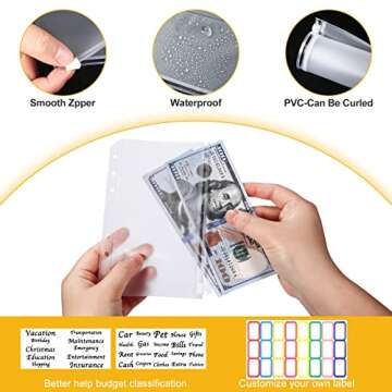 DOMUUH Budget Binder with Zipper Envelopes & Expense Budget Sheets, Money Binder with Cash Envelopes for Budgeting and Saving Money, Money Organizer for Cash (Marble Black