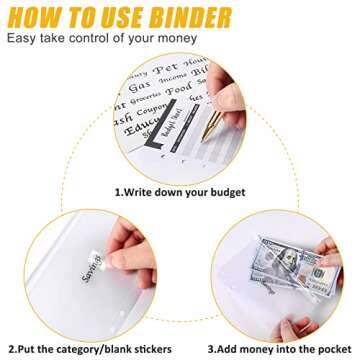 DOMUUH Budget Binder with Zipper Envelopes & Expense Budget Sheets, Money Binder with Cash Envelopes for Budgeting and Saving Money, Money Organizer for Cash (Marble Black