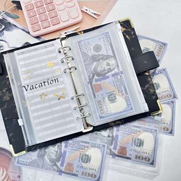 DOMUUH Budget Binder with Zipper Envelopes & Expense Budget Sheets, Money Binder with Cash Envelopes for Budgeting and Saving Money, Money Organizer for Cash (Marble Black