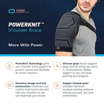 Copper Compression Shoulder Brace | Shoulder Pain Relief with PowerKnit Compression Technology | Shoulder Orthopedic Brace for Men & Women | Torn Rotator Cuff, Dislocation, & Other Shoulder Injuries