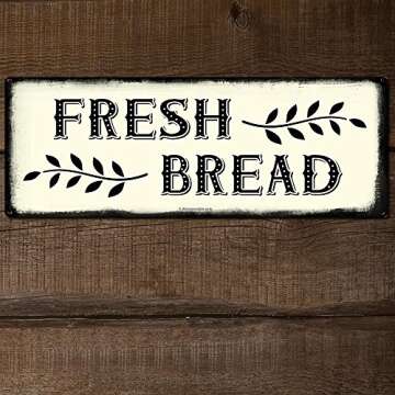 Fresh Bread, 5.75 x 15.5 Inch Aluminum Farmhouse Sign, Rustic Wall Decor for Home, Restaurant, Cafe,...
