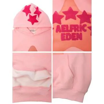 Aelfric Eden Womens Graphic Hoodies Pink Star Print Hoodie Unisex Oversized Hoodies Long Sleeve Pocket Pullover