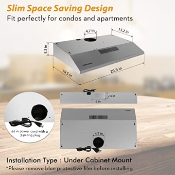 FIREGAS 30" Range Hood with LED and 3 Speed Fan