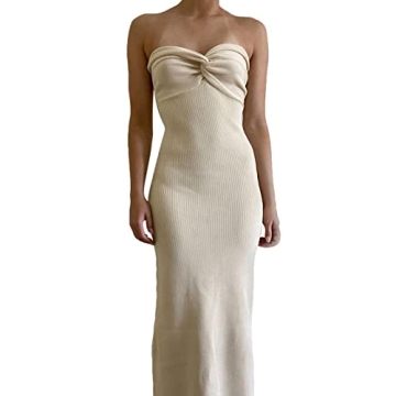 Strapless Knitted Maxi Dress with Twisted Knot Front