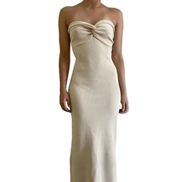 Strapless Knitted Maxi Dress with Twisted Knot Front